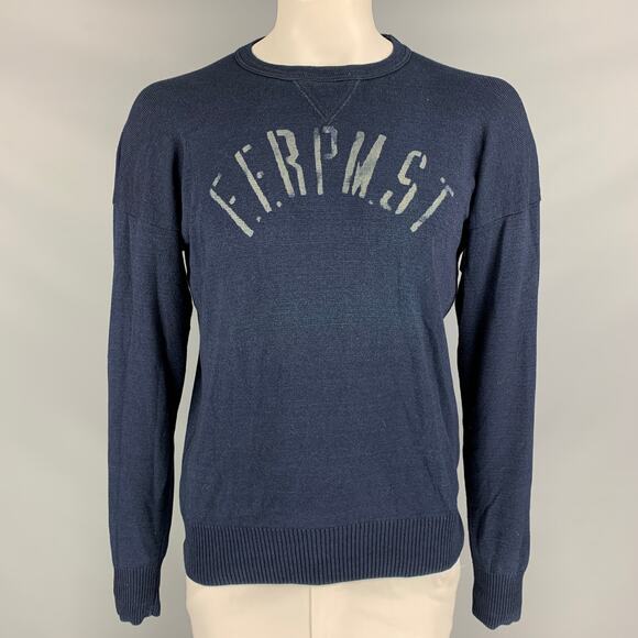 45rpm Size XL Navy Graphic Cotton Crew-Neck Pullover - Picture 1 of 5